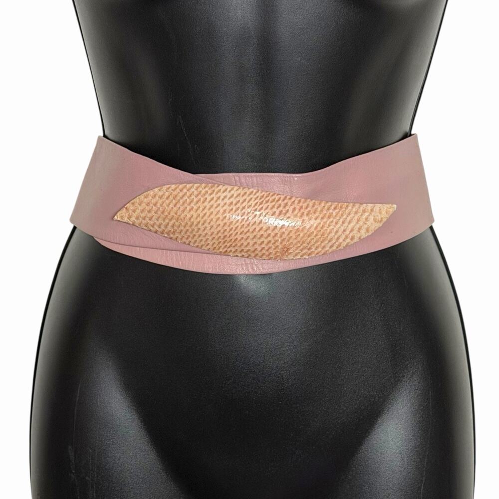 VINTAGE 80s 90s WIDE PINK BOHO BELT RETRO LEATHER SNAKESKIN MORGAN TAYLOR S M